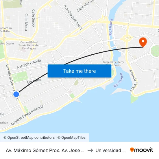 Av. Máximo Gómez Prox. Av. Jose Contreras to Universidad APEC map