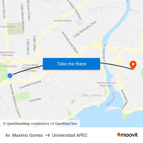 Av. Maximo Gomez to Universidad APEC map