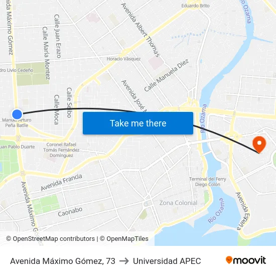 Avenida Máximo Gómez, 73 to Universidad APEC map