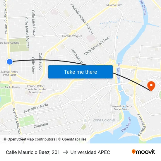 Calle Mauricio Baez, 201 to Universidad APEC map