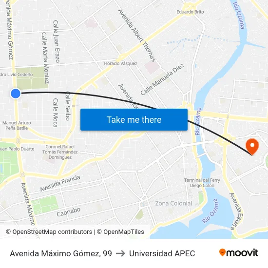 Avenida Máximo Gómez, 99 to Universidad APEC map