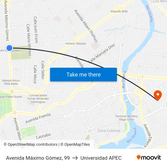 Avenida Máximo Gómez, 99 to Universidad APEC map