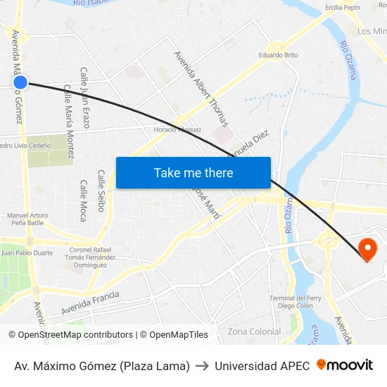 Av. Máximo Gómez (Plaza Lama) to Universidad APEC map