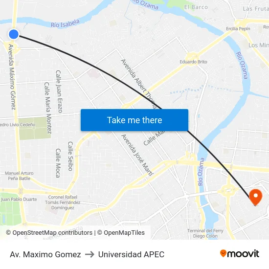 Av. Maximo Gomez to Universidad APEC map