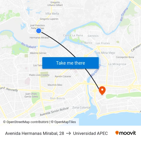 Avenida Hermanas Mirabal, 28 to Universidad APEC map