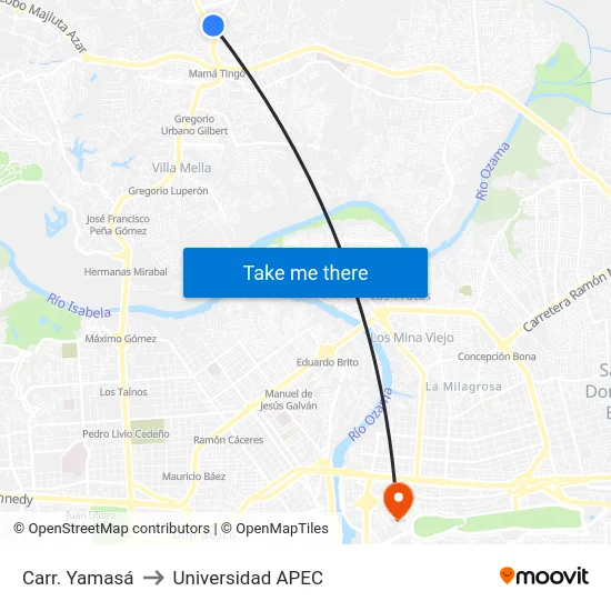 Carr. Yamasá to Universidad APEC map
