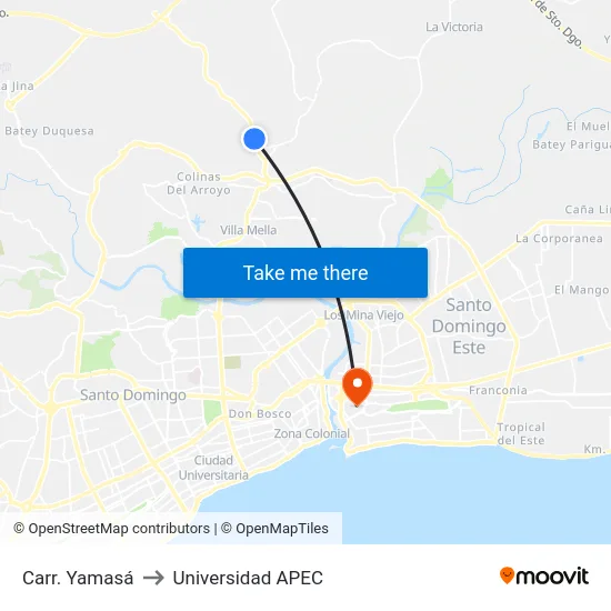 Carr. Yamasá to Universidad APEC map