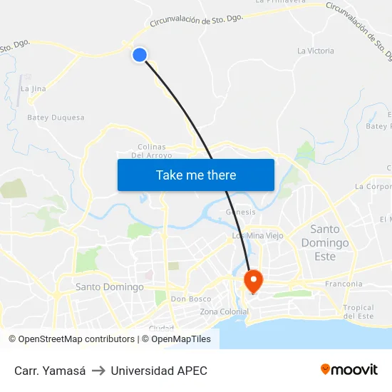 Carr. Yamasá to Universidad APEC map