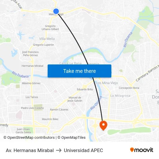 Av. Hermanas Mirabal to Universidad APEC map