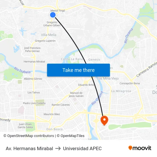 Av. Hermanas Mirabal to Universidad APEC map
