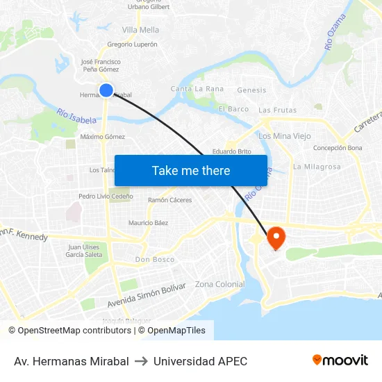 Av. Hermanas Mirabal to Universidad APEC map