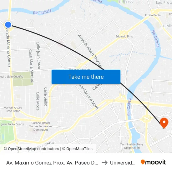 Av. Maximo Gomez Prox. Av. Paseo De Los Reyes Catolicos to Universidad APEC map