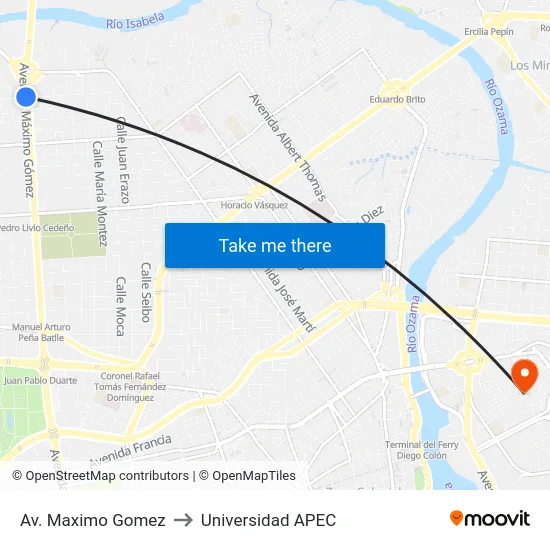 Av. Maximo Gomez to Universidad APEC map