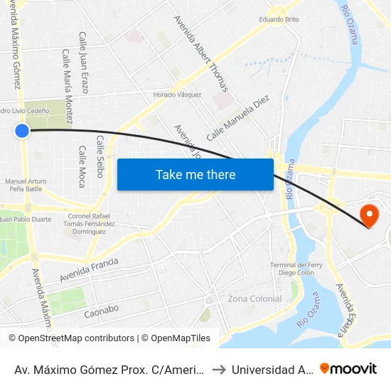 Av. Máximo Gómez Prox. C/Americo Lugo to Universidad APEC map
