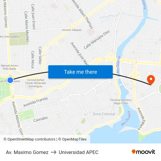 Av. Maximo Gomez to Universidad APEC map