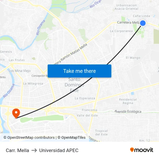 Carr. Mella to Universidad APEC map