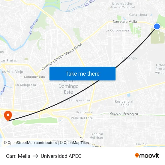 Carr. Mella to Universidad APEC map