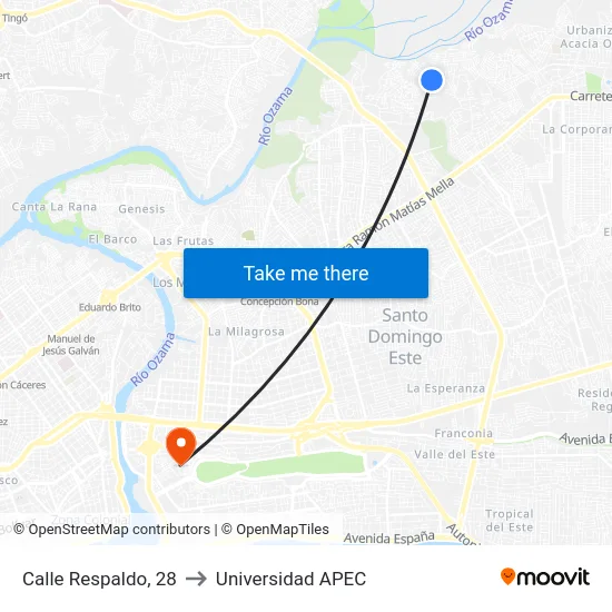Calle Respaldo, 28 to Universidad APEC map