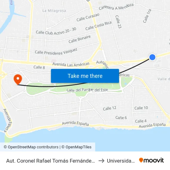 Aut. Coronel Rafael Tomás Fernández Domínguez, 100 to Universidad APEC map