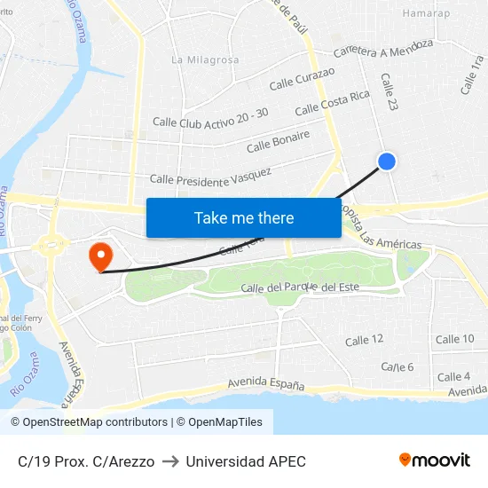 C/19 Prox. C/Arezzo to Universidad APEC map