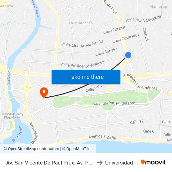Av. San Vicente De Paúl Prox. Av. Pdte. Vasquez to Universidad APEC map