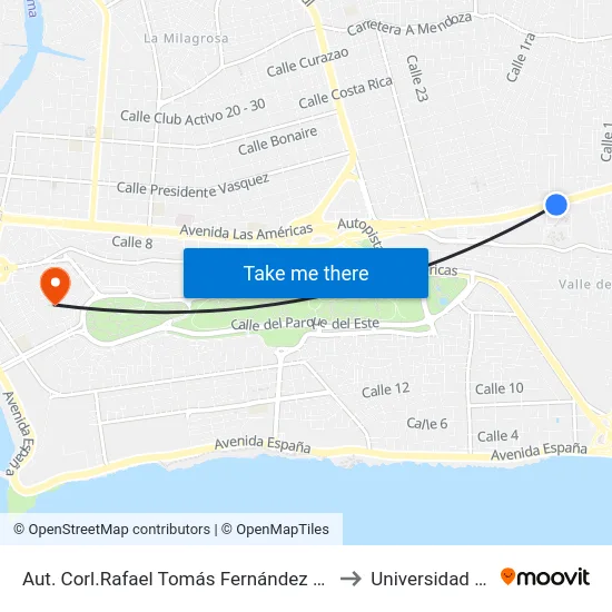 Aut. Corl.Rafael Tomás Fernández Domínguez to Universidad APEC map
