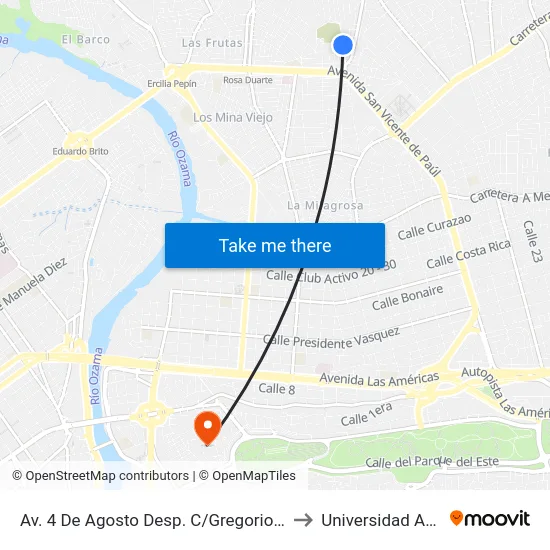 Av. 4 De Agosto Desp. C/Gregorio Rivas to Universidad APEC map