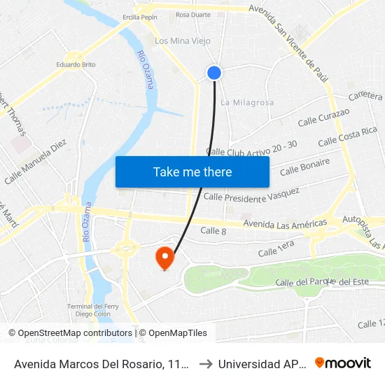 Avenida Marcos Del Rosario, 11906 to Universidad APEC map