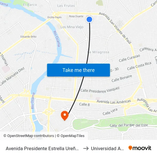 Avenida Presidente Estrella Ureña, 104 to Universidad APEC map