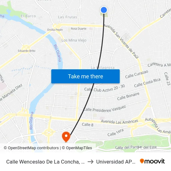 Calle Wenceslao De La Concha, 20 to Universidad APEC map