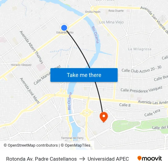 Rotonda Av. Padre Castellanos to Universidad APEC map