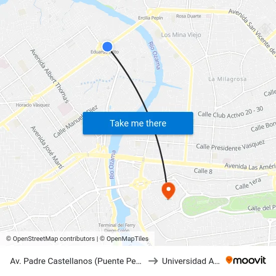 Av. Padre Castellanos (Puente Peatonal) to Universidad APEC map