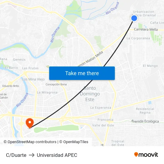 C/Duarte to Universidad APEC map