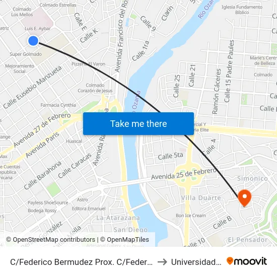 C/Federico Bermudez Prox. C/Federico Velasquez to Universidad APEC map