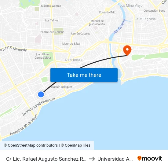 C/ Lic. Rafael Augusto Sanchez Ravelo to Universidad APEC map