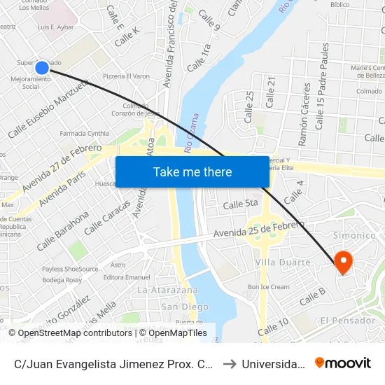 C/Juan Evangelista Jimenez Prox. C/Yolanda Guzman to Universidad APEC map
