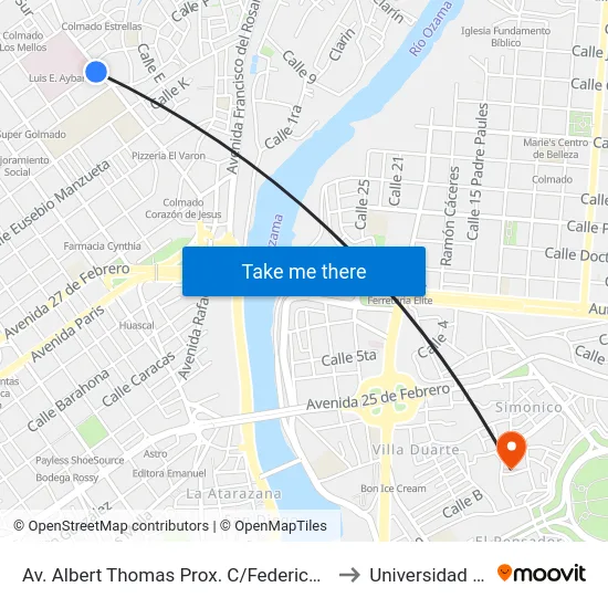 Av. Albert Thomas Prox. C/Federico Velasquez to Universidad APEC map