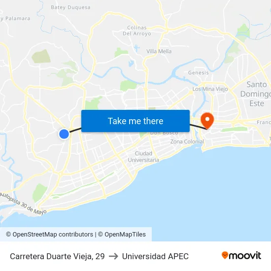 Carretera Duarte Vieja, 29 to Universidad APEC map