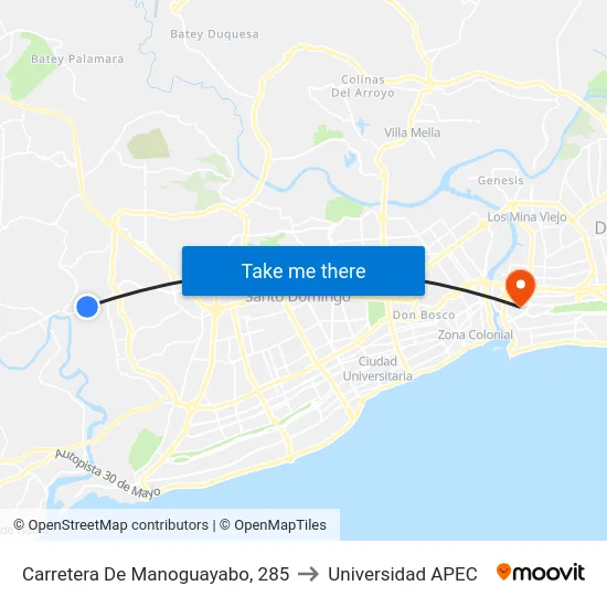 Carretera De Manoguayabo, 285 to Universidad APEC map