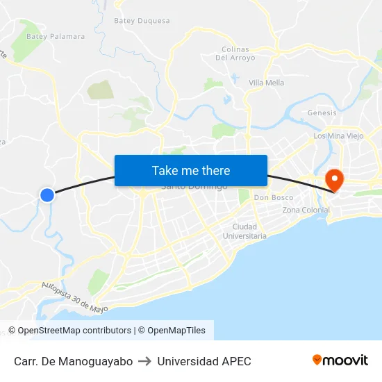 Carr. De Manoguayabo to Universidad APEC map
