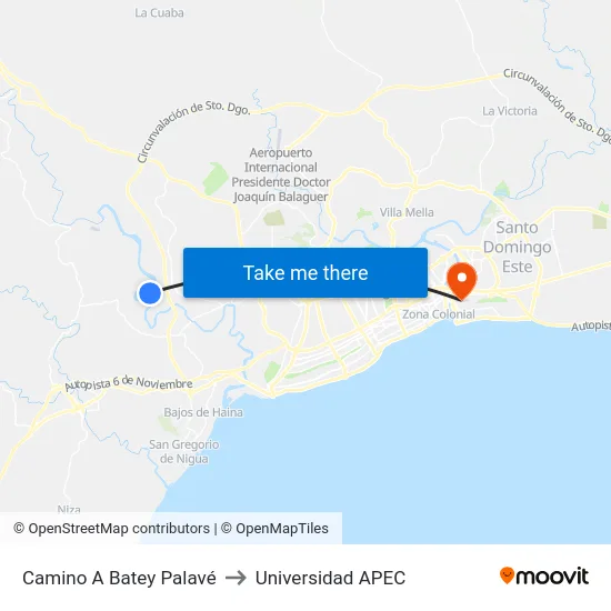Camino A Batey Palavé to Universidad APEC map
