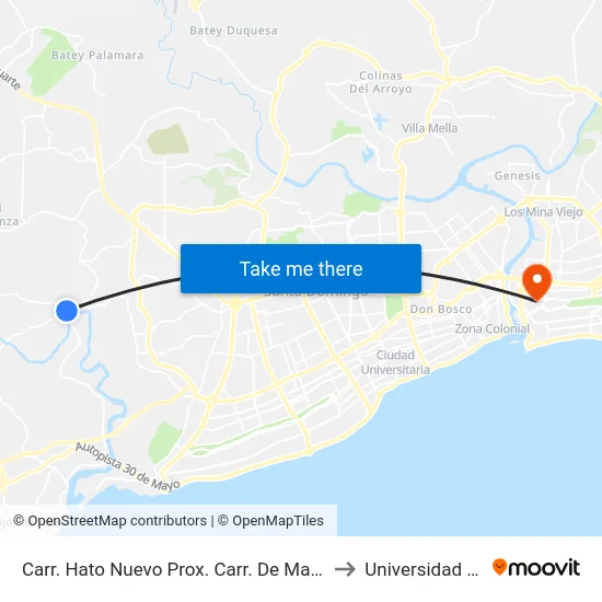 Carr. Hato Nuevo Prox. Carr. De Manoguayabo to Universidad APEC map