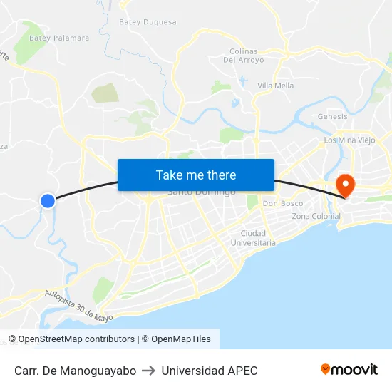 Carr. De Manoguayabo to Universidad APEC map