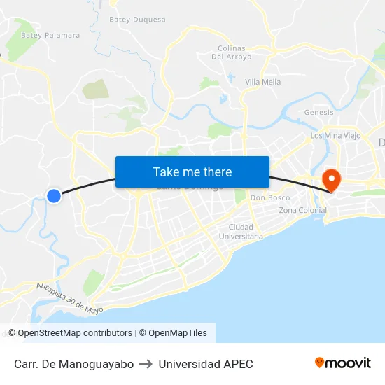Carr. De Manoguayabo to Universidad APEC map