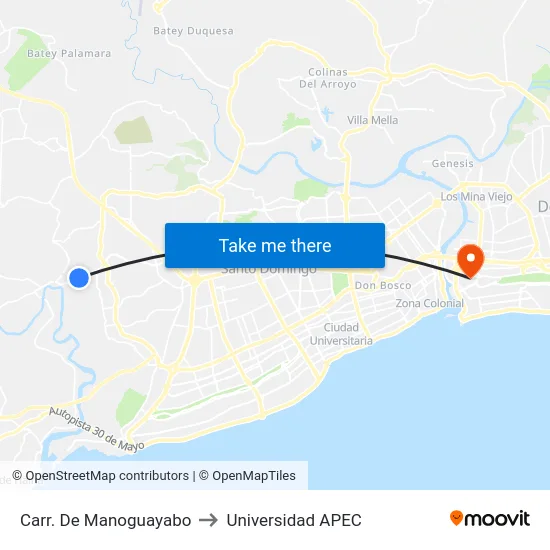 Carr. De Manoguayabo to Universidad APEC map