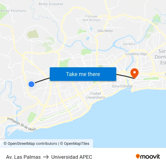 Av. Las Palmas to Universidad APEC map