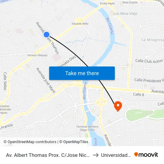 Av. Albert Thomas Prox. C/Jose Nicolas Casimiro to Universidad APEC map