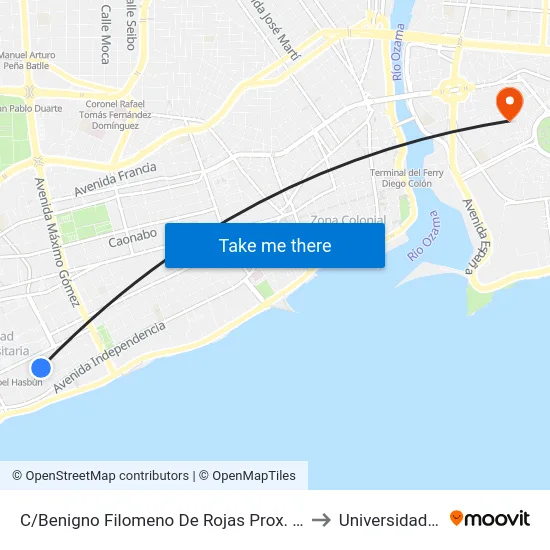 C/Benigno Filomeno De Rojas Prox. C/Padre Pina to Universidad APEC map