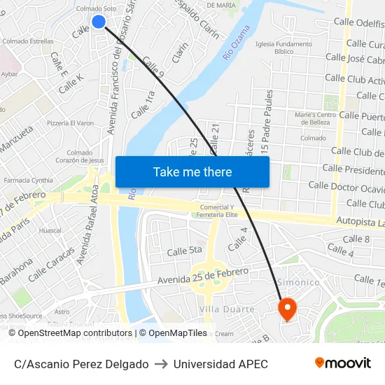 C/Ascanio Perez Delgado to Universidad APEC map