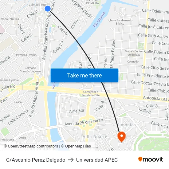 C/Ascanio Perez Delgado to Universidad APEC map